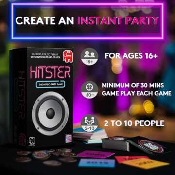 Hitster - The Music Party Board Game, Card Game, Fun Music Quiz Game,2-10 Players - 300Plus Iconic Music Hits - Great For Game Nights, Date Nights, Parties, Adult and Family Games - Jumbo (UK Edition)