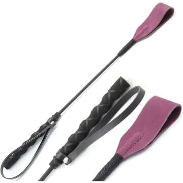 18" Real Riding Crop for Horses | Purple English Equestrian with Genuine Leather Top | Premium Quality Equestrianism Crops