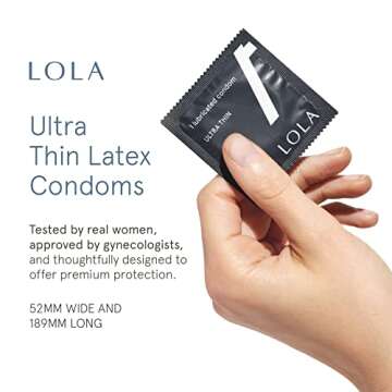 LOLA Ultra Thin Latex Condoms - Ultra Thin Condoms with Silicone Based Lube for Sensitive Skin, Lubricated Condom with Natural Rubber Latex, Vegan Condoms, 24 Count