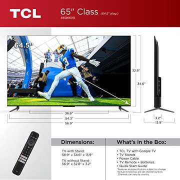 TCL 65-Inch Q6 QLED 4K Smart TV with Google (65Q650G, 2023 Model) Dolby Vision, Atmos, HDR Pro+, Game Accelerator Enhanced Gaming, Voice Remote, Works Alexa, Streaming UHD Television