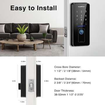 KANFOX Keyless Entry Door Lock, Smart Lock for Front Door with Doorbell, Fingerprint Door Lock with APP Control, Keypad Deadbolt, Electronic Deadbolt Lock with Auto Lock for Home and Hotel (Black)