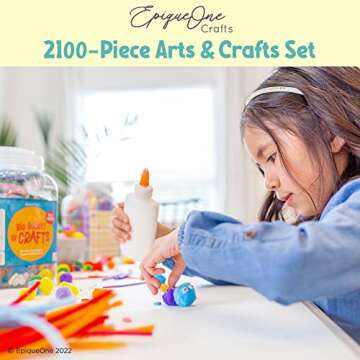 EpiqueOne 2100-Piece Arts & Craft Supplies Set | Includes Colorful Pom Poms, Googly Eyes, Glitter Balls & More | Ideal for Use at Home & School for DIY Art & Craft Projects, Decorations & More