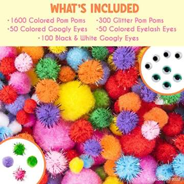 EpiqueOne 2100-Piece Arts & Craft Supplies Set | Includes Colorful Pom Poms, Googly Eyes, Glitter Balls & More | Ideal for Use at Home & School for DIY Art & Craft Projects, Decorations & More