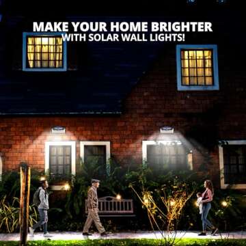 WBM Smart Solar Lights Outdoor 100 LED Wall Lights with Adjustable Modes, IP65 Waterproof, Energy-Saving Security Lighting for Front Door, Yard, Garage, Deck – Easy-to-Install, 2 Pack