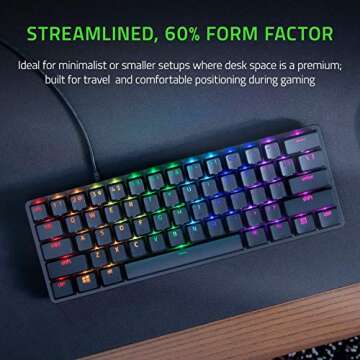 Razer Huntsman Mini 60 Percent Wired Optical Clicky Switch Gaming Keyboard with Chroma RGB Backlighting, PBT Keycaps, Mechanical Keyboards for PC Gaming Computer - Classic Black (Renewed)