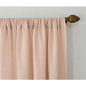 No. 918 Amalfi Linen Blend Textured Semi-Sheer Rod Pocket Curtain Panel, 54" x 95", Blush Pink