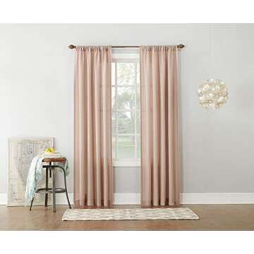 No. 918 Amalfi Linen Blend Textured Semi-Sheer Rod Pocket Curtain Panel, 54" x 95", Blush Pink