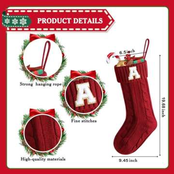 Honeysea Personalized Christmas Stockings - 19.68" Large Red Stockings for Family