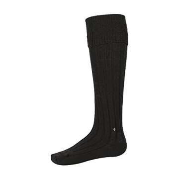 The Scotland Kilt Company Men's Scottish Wool Blend Gents Kilt Hose Socks in Black - Knitted, Ribbed, Comfortable Fit, Soft, Stretchy - Large (11-13)