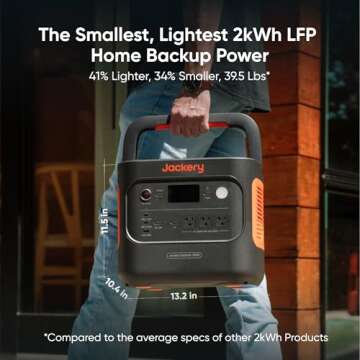 Jackery Explorer 2000 v2 Portable Power Station, 2042Wh LiFePO4 Home Backup Battery, 2200W Solar Generator with 20ms UPS, USB-C PD 100W Fast Charging for Emergencies, Power Outages, Outdoor Camping