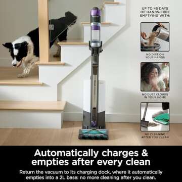 Shark Cordless Vacuum Cleaner with HEPA Filter, PowerDetect Clean & Empty, Powerful Suction, Portable, Rechargeable, Auto-Empty System, Stick Vacuum for Pet Hair, Carpets & Hardfloor Dark Gray, IP3251