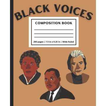 Black History Notebook for Back to School: 200 pages Wide Ruled| Black Voices Composition Book | 7.5in x 9.25in | Black Historical Figures