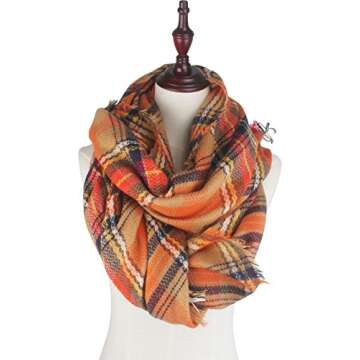 VIVIAN & VINCENT Women's Plaid Blanket Fall Winter Scarf Wrap Oversized Shawl Orange for Halloween Thanksgiving