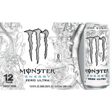 Monster Energy Zero Ultra, Sugar Free Energy Drink, 16 Ounce (Pack of 12)