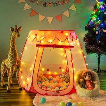 Crayline Pop Up Princess Tent with Star Light, Toys for 1-4 Year Old Girl Birthday Gift