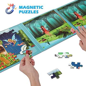 BST SHIER Magnetic Puzzles for Kids Ages 3 4 5 6, TWO-20 Piece Fairy Wooden Jigsaw Puzzles Book for Toddlers, Travel Games and Travel Toys for 3 4 5 6 Year olds Boys and Girls (Fairy)