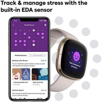 Fitbit Sense Health & Fitness Smartwatch W/GPS, Bluetooth Call/Text, Heart Rate SpO2, ECG, Skin Temperature & Stress Sensing (S & L Bands, 90 Day Premium Included) International Version (White/Gold)