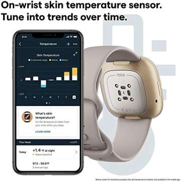 Fitbit Sense Health & Fitness Smartwatch W/GPS, Bluetooth Call/Text, Heart Rate SpO2, ECG, Skin Temperature & Stress Sensing (S & L Bands, 90 Day Premium Included) International Version (White/Gold)