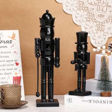 2 Pcs Christmas Nutcracker Ornaments 15'' 10'' Traditional Black Wooden Nutcracker Figures Nutcracker Christmas Decor Nutcracker Soldier Festive Collectible Nutcracker Gift for Table Fireplace Home