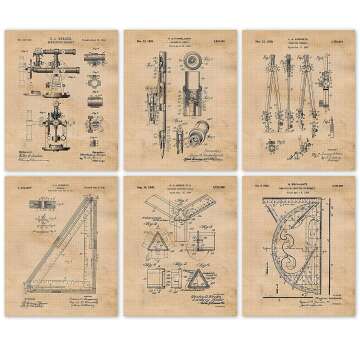 Vintage Architect Tools Patent Prints Set - Unframed Wall Art