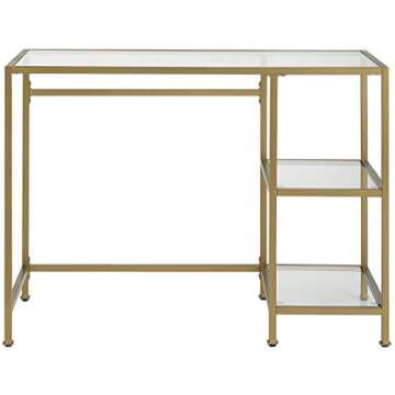 Crosley Furniture Aimee Small Home Office Vanity Desk with Storage Shelves, Gold