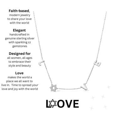 Star of David Jewish Star Love Letter Necklace 925 Sterling Silver with Cz Cubic Zirconia Stones Fine Jewelry for Women, Girls, and Bat Mitzvah Gifts Religious