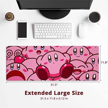 Gaming Mouse Pad Large with Stitched Edges, Japanese Anime Mouse Pad for Desk, Extended XL Long Full Desk Mousepad with Anti-Slip Base, Cute Desk Pad for Keyboard and Mouse, 31.5 x 11.8 in