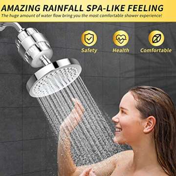 FEELSO Shower Head and 15 Stage Shower Filter, High Output Hard Water Softener Showerhead with Filter Cartridge for Hard Water Remove Chlorine and Harmful Substances