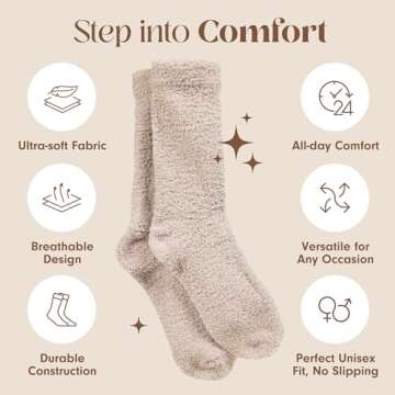 Cozy Sock For Women | Fuzzy Ultra-Luxe Cloud Sock Gifts For Women & Men | Warm & Cozy Fuzzy Unisex Sleep Socks | Super Soft Luxurious Fabric With Bonus Travel Tote, (Stone, 1 Pair)