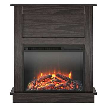 Ameriwood Home Ellsworth 32 Inch Electric Fireplace with Mantel, Replaceable Fireplace Insert Heater, Remote Control, Timer, Realistic Log and Flame Effect, For the Living Room or Bedroom, Espresso