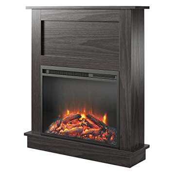 Ameriwood Home Ellsworth 32 Inch Electric Fireplace with Mantel, Replaceable Fireplace Insert Heater, Remote Control, Timer, Realistic Log and Flame Effect, For the Living Room or Bedroom, Espresso