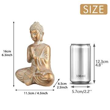 TERESA'S COLLECTIONS Buddha Statue Indoor for Zen Decor, Meditation Buddha Home Decor for Spiritual Room, Boho Gold Statue Resin for Office Table Living Room Home Decorations Gifts for Mom, 6.3"