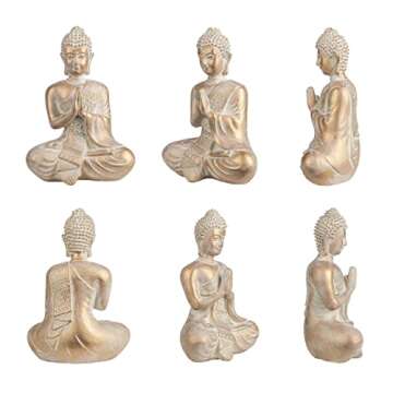 TERESA'S COLLECTIONS Buddha Statue Indoor for Zen Decor, Meditation Buddha Home Decor for Spiritual Room, Boho Gold Statue Resin for Office Table Living Room Home Decorations Gifts for Mom, 6.3"