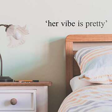 Vinyl Wall Art Decal - Her Vibe is Pretty - 2" x 16" - Positive Women's Inspirational Indoor Home Apartment Living Room - Trendy Female Bedroom Office Dorm Room Work Decor Quote (2" x 16", Black)