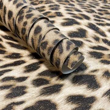 Simon&Siff Leopard Wallpaper Textured Wallpaper 17.3'' x 39.4ft Animal Print Glitter Wallpaper for Bathroom Bedroom Non-Woven 3D Embossed Wallpaper Non-Pasted Wallpaper