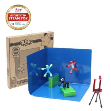 Zing Stikbot Zanimation What The Bot Special Stikbot Action Figures and Animation Set, Includes 3 Stikbots, 1 Mobile Phone Tripod and 2-in-1 Stage, Stop Motion Animation, Great for Kids Ages 4 and Up