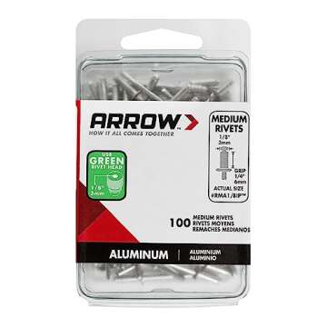 Arrow RMA1/8IP Medium Aluminum 1/8-Inch Pop Rivets for Metal, Fabric, Leather, and Auto Repair, 100-Pack