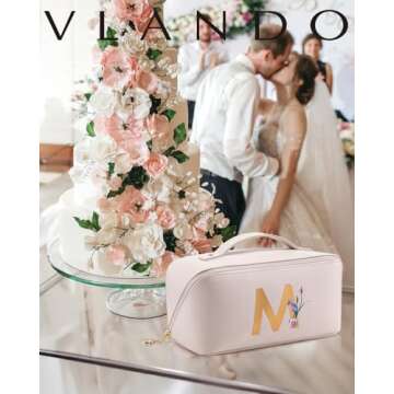 Vlando Personalized Gifts for Women,Initial Makeup Bag,Travel Makeup Bag for Women, Birthday Gifts Bridesmaid Gifts Bride Wedding Gifts Graduation Gifts Valentine's Day Gift(Letter M)