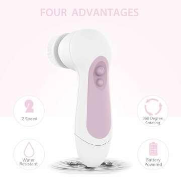 Waterproof Facial Cleansing Spin Brush Set with 5 Exfoliating Brush Heads - Electric Face Scrubber Cleanser Brush by CLSEVXY - Face Brush for Gentle Exfoliation and Deep Scrubbing