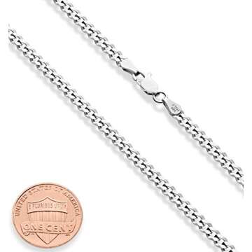 Miabella 20 Inch 925 Sterling Silver Diamond Cut Cuban Link Chain Necklace