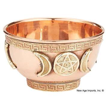 Copper Offering Bowl 3", Great for Altar use, Ritual use, Incense Burner, smudging Bowl, Decoration Bowl, offering Bowl - New Age Imports, Inc. (Triple Moon)