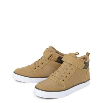 The Children's Place Boys Casual Lace Up Hi Top Sneakers, Tan, 13 Little Kid