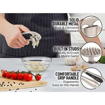 Zulay Kitchen Garlic Press Set - Powerful & Easy to Use