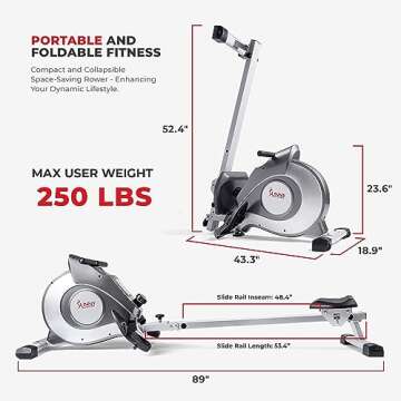 Sunny Health & Fitness Magnetic Rowing Machine Rower with 8-Level Resistance, 53.4" Extended Slide Rail & Digital LCD Display - SF-RW5515