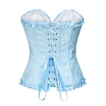 SZIVYSHI Azure Blue Corset Top for Women - Overbust Lace Up Waist Cincher Bustier Lingerie - Corsett - Size S