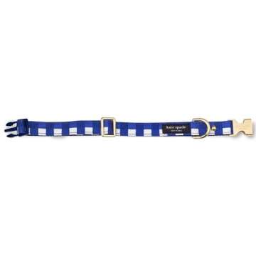 kate spade new york Cute Dog Collar with Gold Metal Details & Plastic Buckle, 10.5” to 13.5” Adjustable Dog Collar for Female or Male Dogs, Small to Medium Dogs, Navy Gingham