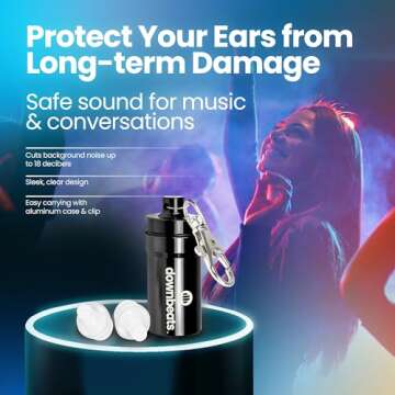 High Fidelity Ear Plugs for Hearing Protection - Discreet, Clear Ear Plugs for Concerts, Festivals & Noisy Events - Up to 18dB Background Noise Reduction Reusable Ear Plugs - Comes with Aluminum Case