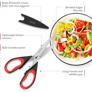 iBayam Kitchen Scissors All Purpose Heavy Duty Meat Poultry Shears, Dishwasher Safe Food Cooking Scissors Stainless Steel Utility Scissors, 2-Pack (Black Red, Black Gray)