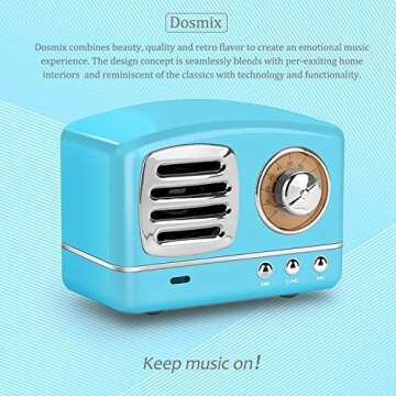 Dosmix Wireless Stereo Retro Speakers, Portable Bluetooth Vintage Speakers with Powerful Sound, Hands-Free Calls, Alexa Support, TF Card, AUX for Kitchen Bedrooms Party Outdoor Android iOS Blue