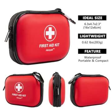 Mini First Aid Kit - 120 Piece Small Waterproof Hard Shell Medical Kit for Car, Home, Office, Travel, Camping, Sports, Outdoor, School - Emergency First Aid Supplies and Survival Kit (Red)